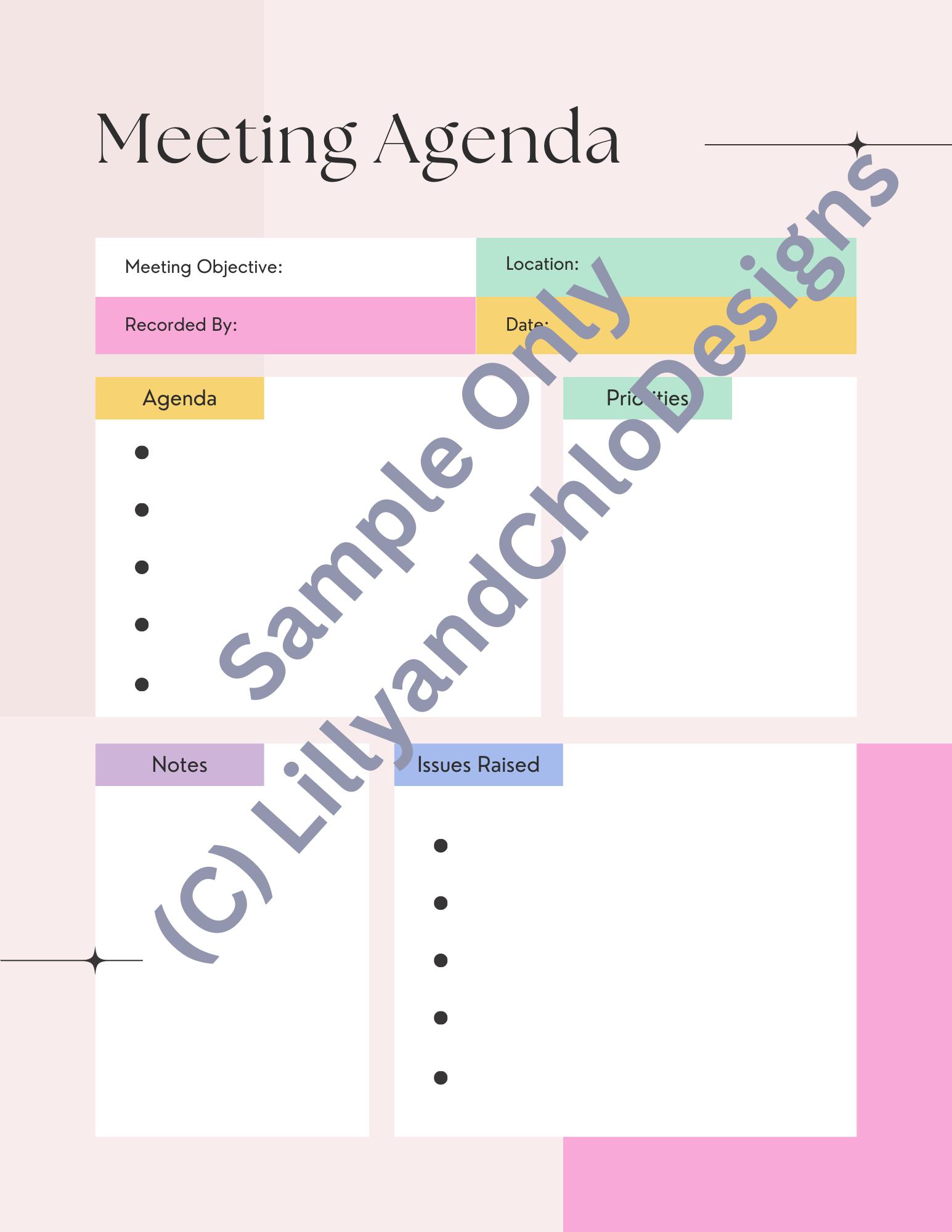 Meeting Notes Template, Printable Meeting Agenda PDF, Meeting